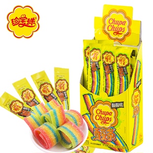 珍宝珠酸条软糖彩虹酸砂橡皮糖儿童零食水果万圣节棒棒糖阿尔卑斯