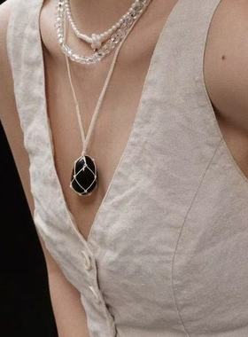 eggg天然石头编织项链黑曜石简约通勤极简时髦choker叠戴推荐