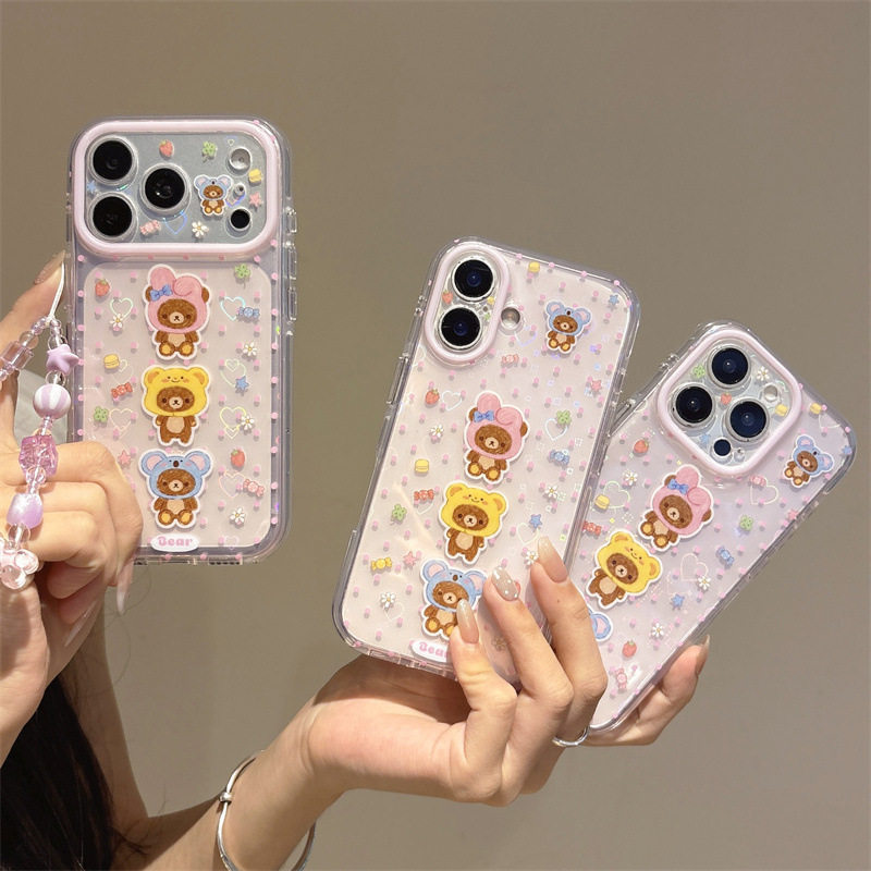 镭射爱心三只轻松熊适用iPhone17苹果16ProMax/15Pro手机壳少女心
