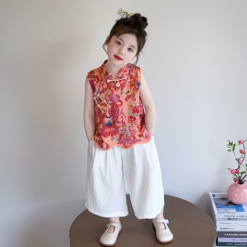 女童国风锦鲤套装夏季2025新款儿童超好看背心阔腿裤夏装宝宝汉服