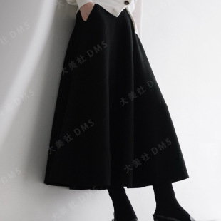 通勤风黑色A字半身裙女中长款 高腰百搭优雅伞裙