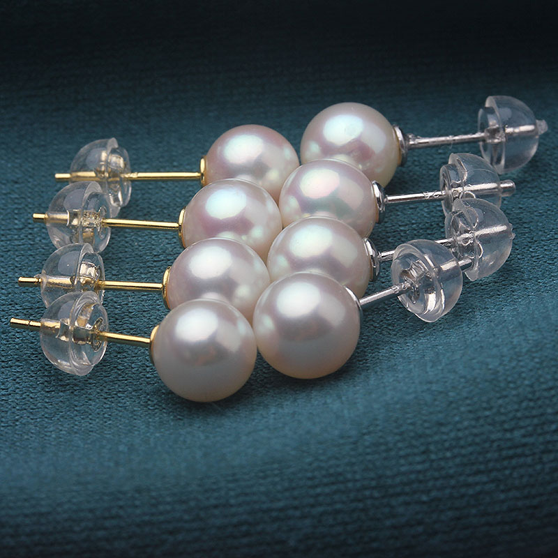 新鲜饰』3-9mm天然淡水珍珠耳钉正圆极强光S925纯银简约珍珠耳钉