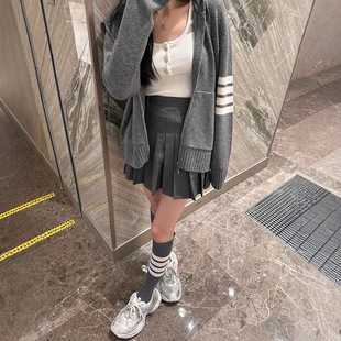 tb后背帆船提花针织卫衣外套女秋冬款拉链慵懒风厚连帽24新款开衫