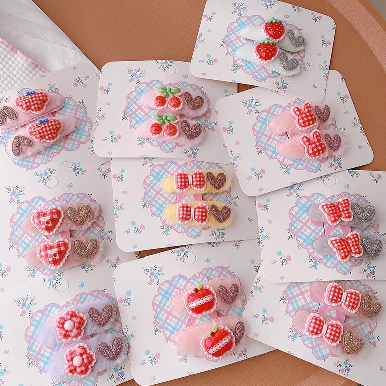 HD12118A025细闪爱心毛绒发夹儿童侧边bb夹刘海碎发夹秋冬少女心