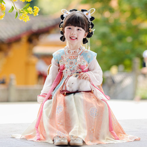 2026年秋款新品女童连衣裙汉服襦裙长裙刺绣中国风古风古装23342