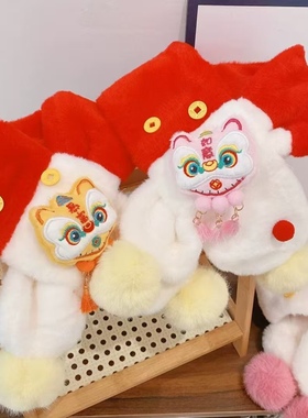 HD12437A05新年醒狮拼接色儿童冬季保暖防风围巾新中式围脖女