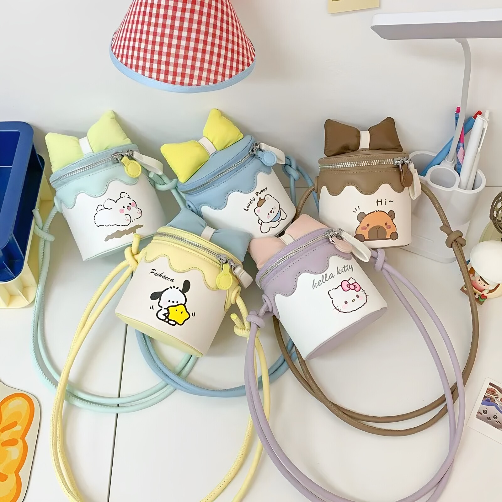 韩系女生迷你夏天斜挎包新款糖果色水桶小包卡通蝴蝶结包包