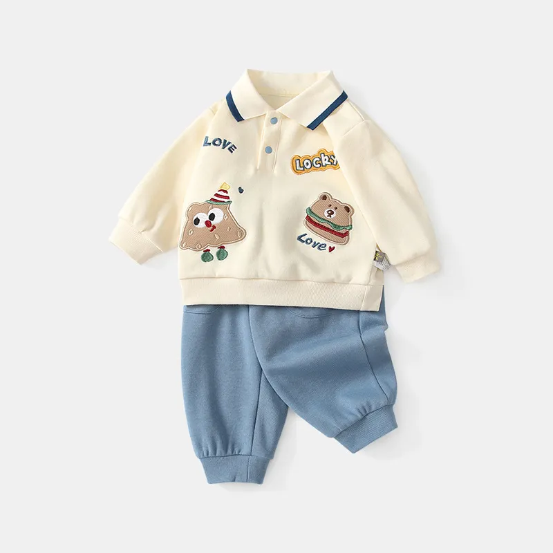 男童套装秋季新款POLO衫儿童韩系卡通长袖卫衣两件套宝宝外穿衣服