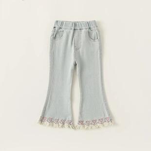 童装韩版童装女童牛仔裤春装新品裤子儿童流苏喇叭裤42018