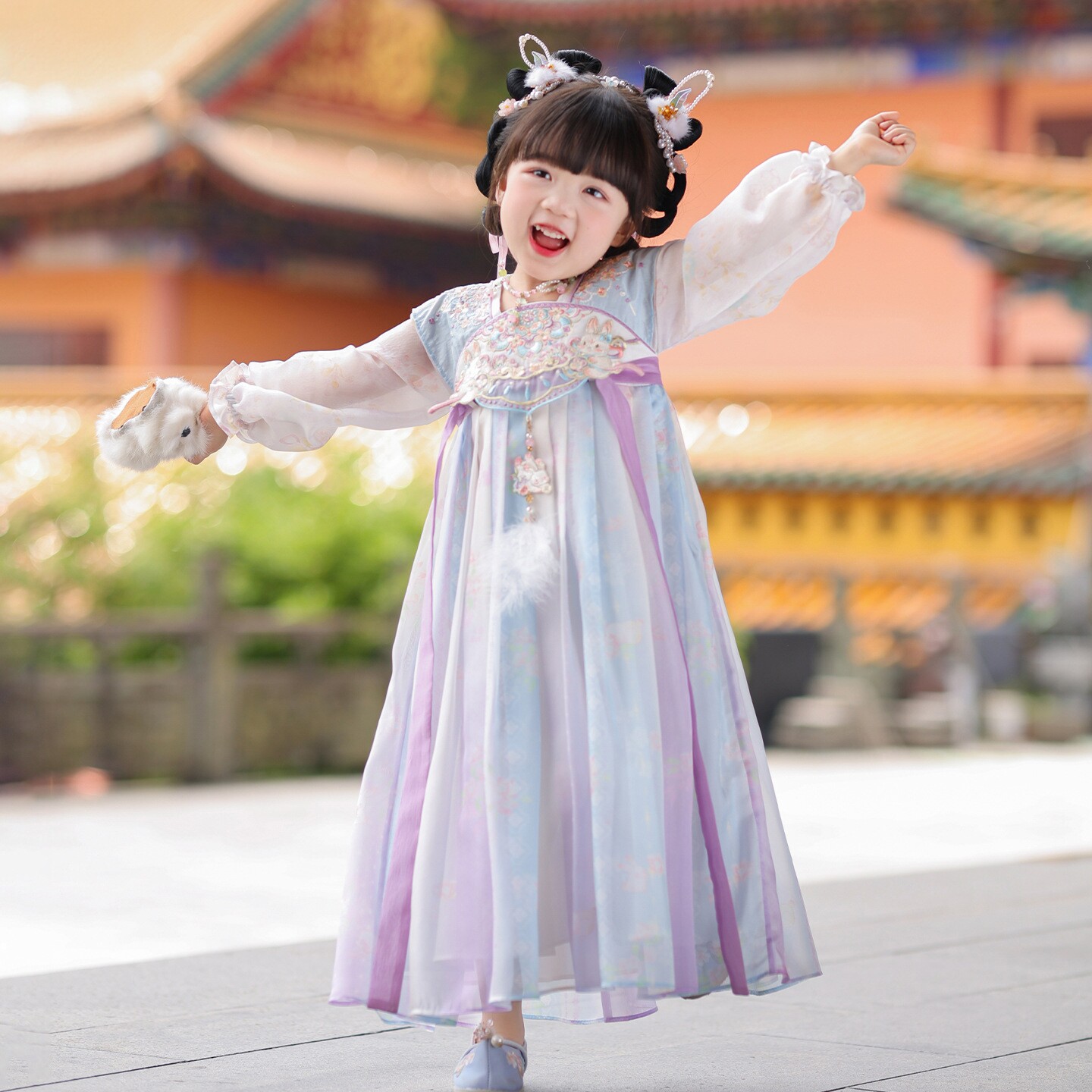 2026年秋款新品女童连衣裙汉服襦裙长裙刺绣中国风古风古装23319