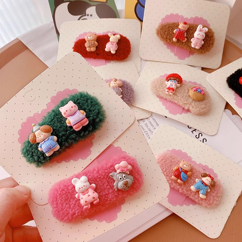 HD1234A03羊羔毛可爱卡通小兔子毛绒发夹小众创意侧边刘海碎发夹