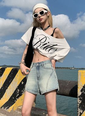 25520大码胖MM200斤复古渐变牛仔短裤女高腰2025新夏季A字热裤