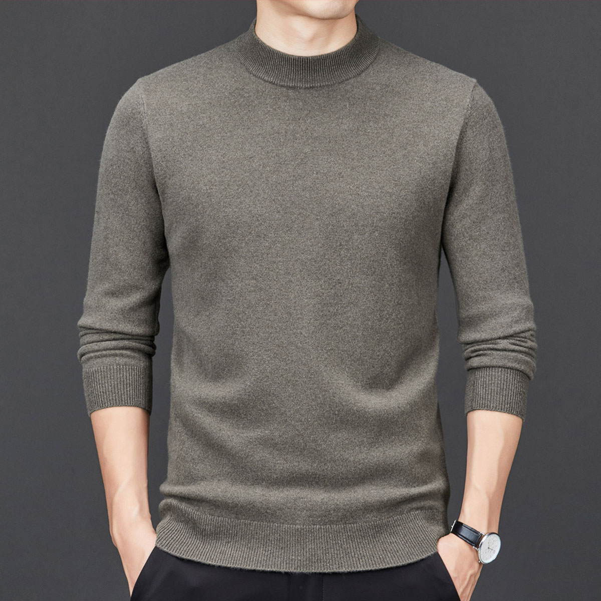 【绵羊毛&山羊绒】秋冬季男士纯色百搭打底羊毛衫保暖舒适男毛衣