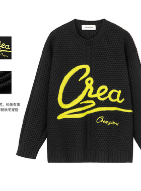 CREAZIONI克莱切尼意大利青蛙黑色字母毛衣男25秋冬时尚羊毛上衣