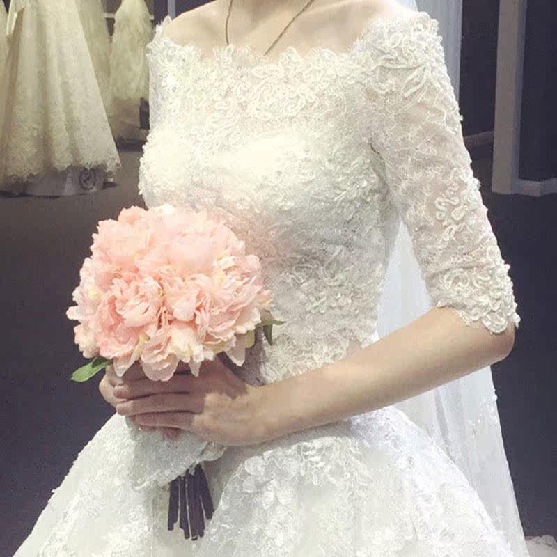 婚纱礼服新款2019韩版一字肩长袖拖尾蕾丝修身大码显瘦齐地婚纱轻|ruв категории Женская одежда, Cвадебные платья, свадебное платье - от Buy2taobao.com для оказания профессиональной услуги покупки агента Taobao