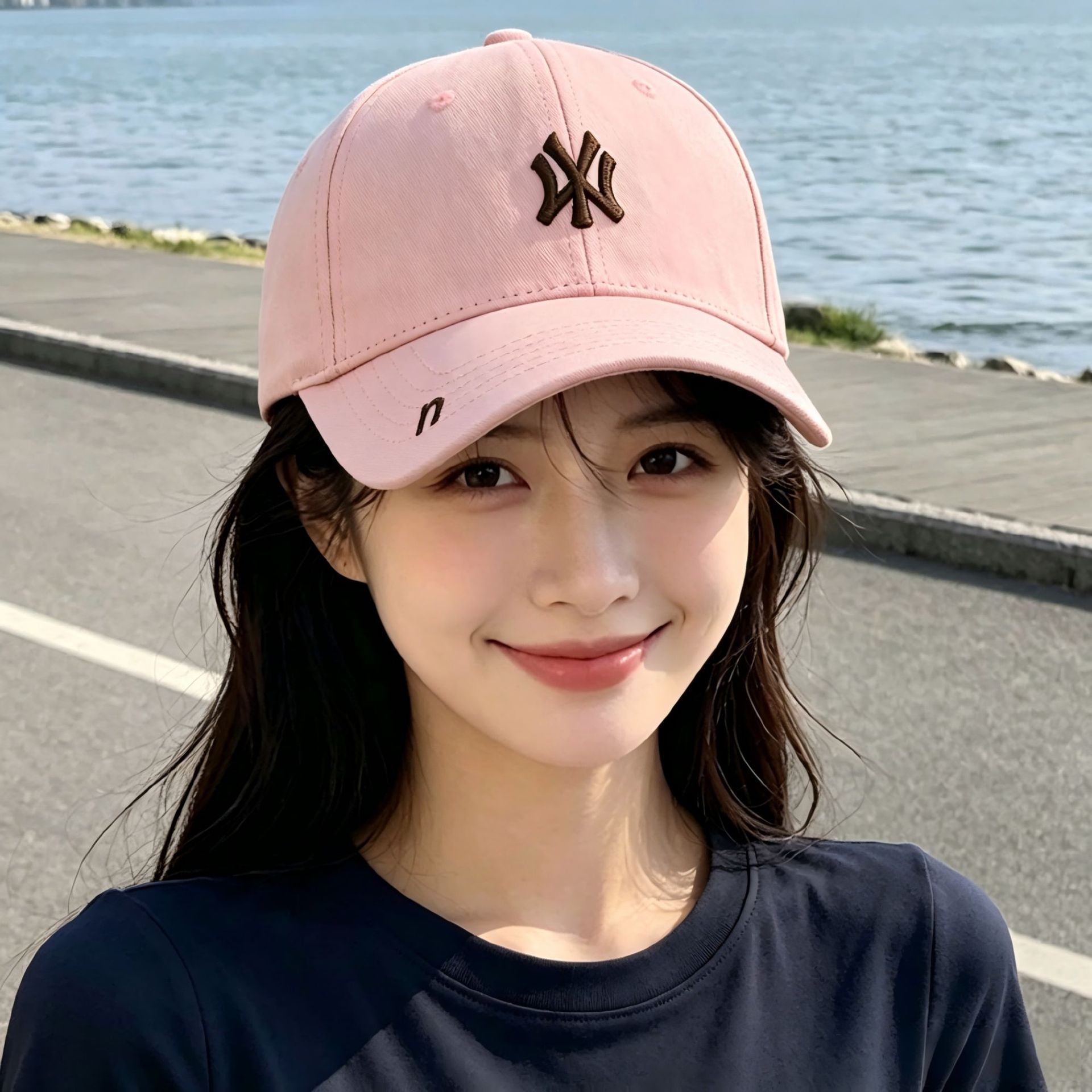 韩版新款刺绣粉色运动棒球帽男女春夏季潮牌显脸小软顶时尚鸭舌帽