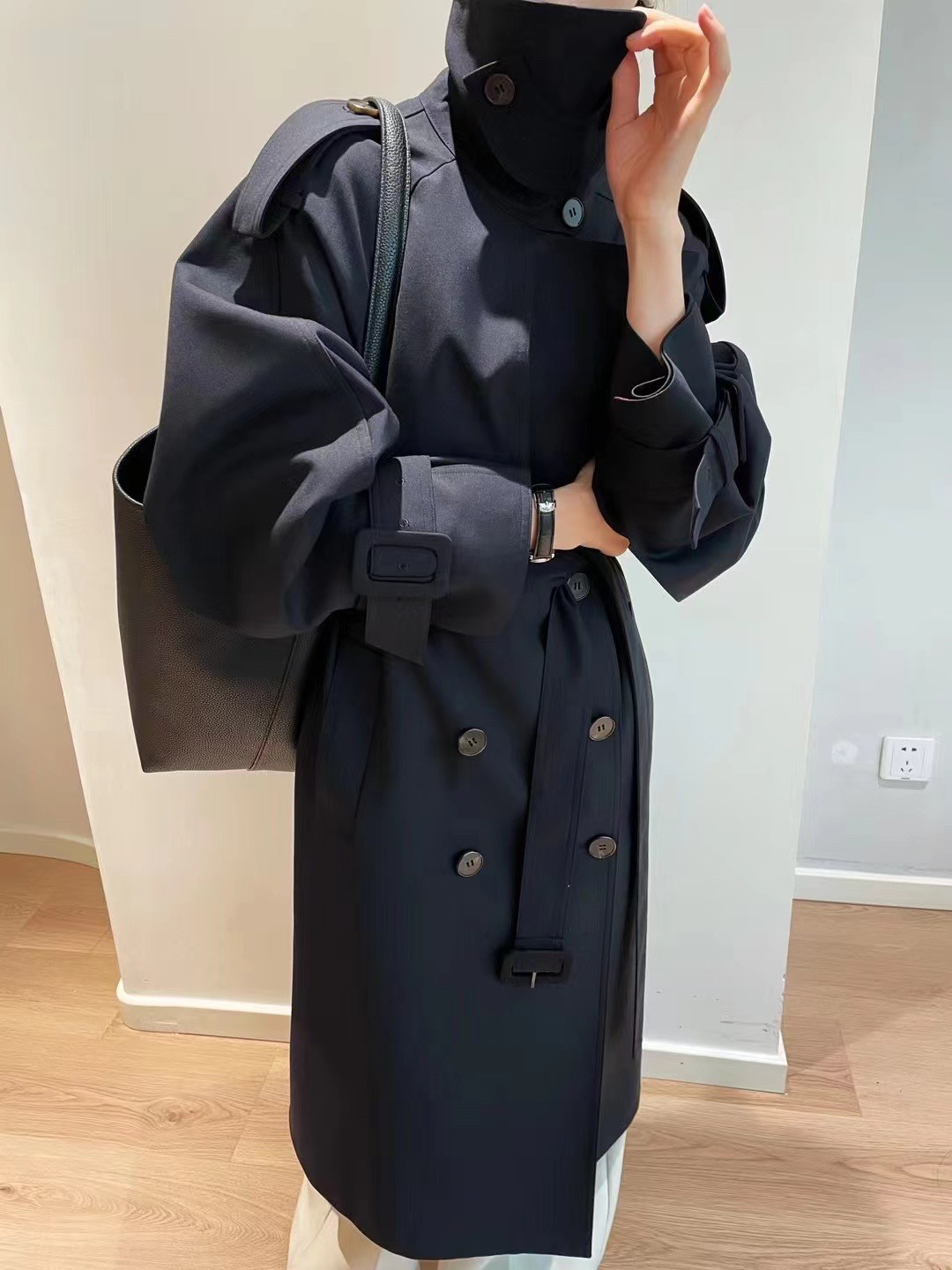气场欧美慵懒斗篷款长款风衣外套