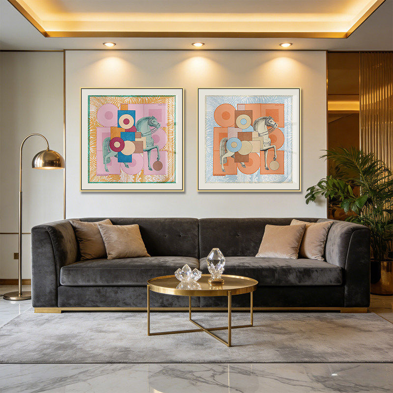 轻奢法式丝巾装饰画客厅餐厅几何狂想挂画酒店玄关高级感艺术壁画