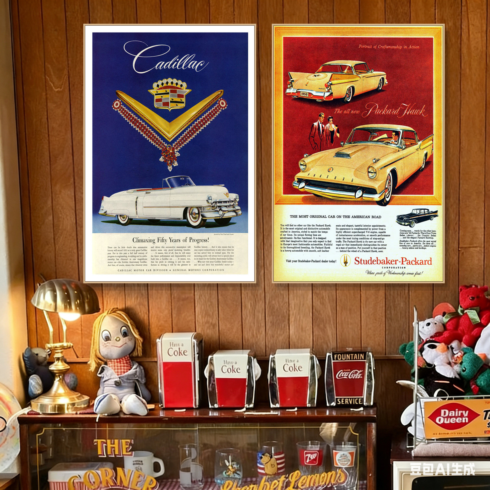 复古美式装饰画汽车海报老爷车男孩房儿童房挂画酒吧餐吧怀旧壁画