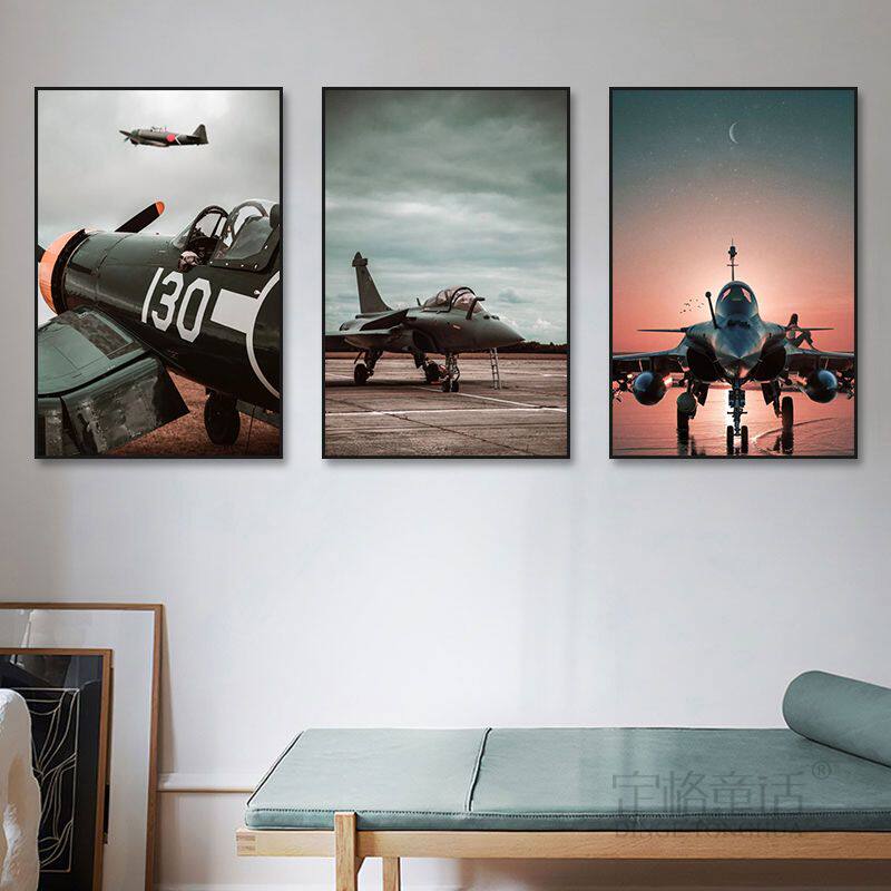 飞机挂画复古怀旧二战航空武器装饰画军迷卧室床头军事战斗机壁画