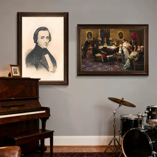 肖邦装饰画琴行音乐教室大音乐家欧式复古挂画古典名人画像壁画