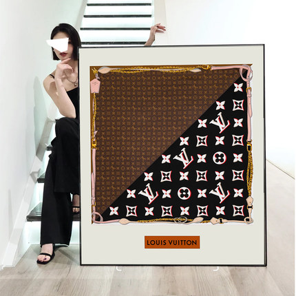 丝巾挂画热气球装裱餐厅入户玄关装饰画大牌奢侈品高级感浴室壁画