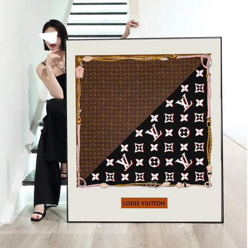 丝巾挂画热气球装裱餐厅入户玄关装饰画大牌奢侈品高级感浴室壁画