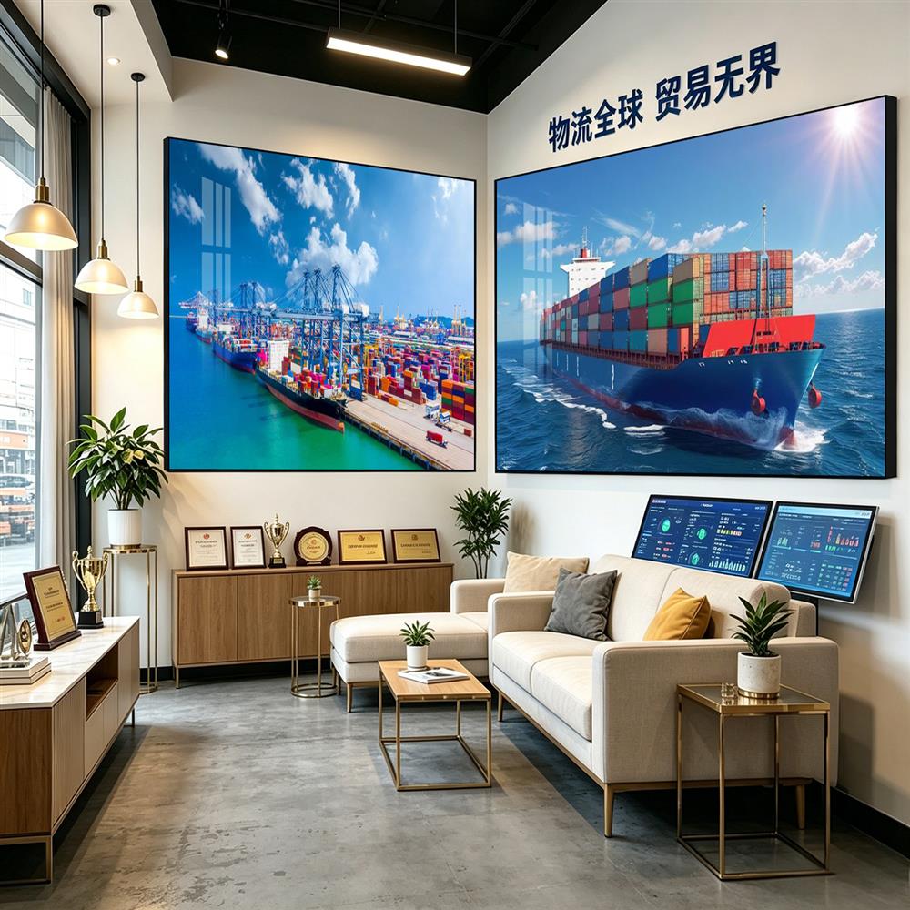 物流公司办公室壁画货运飞机远洋货轮挂画集装箱码头港口装饰画