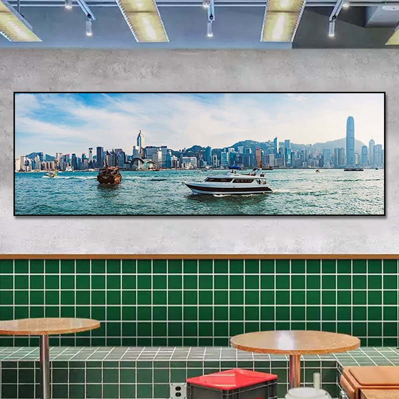 维多利亚港风景港式挂画香港城市建筑餐厅咖啡厅客厅办公室装饰画
