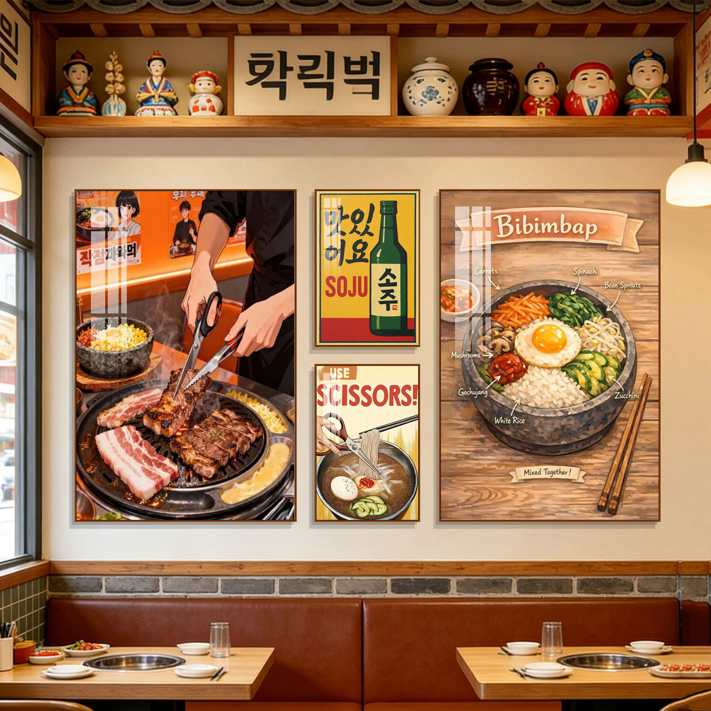 韩式烤肉店美食装饰画韩国料理饭厅壁画啤酒屋火锅拉面店挂画