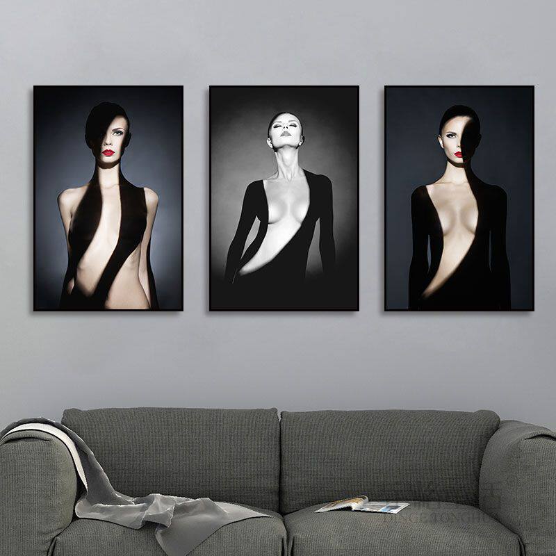 美容院装饰画黑白灰风格艺术人物美女医美挂画医院内衣店