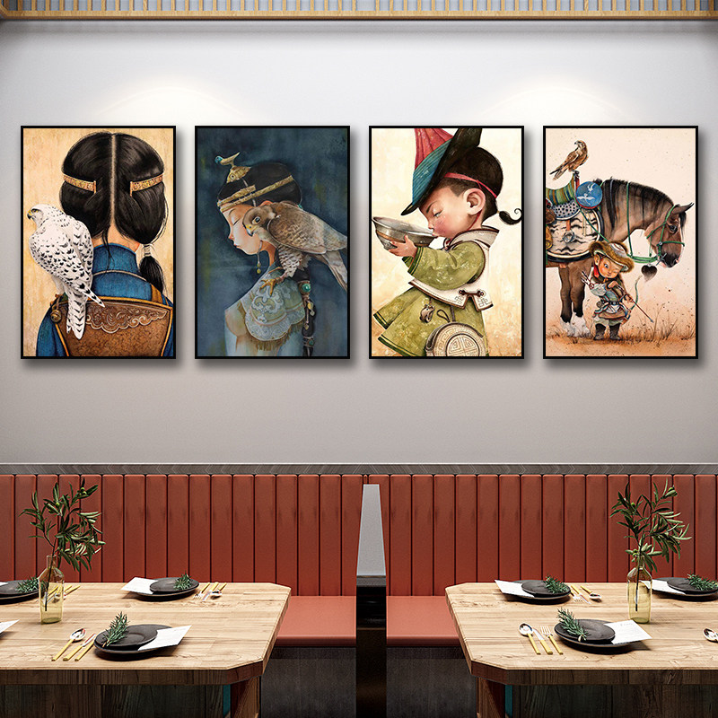 内蒙古少数民族装饰画蒙古元素餐厅餐馆饭店挂画酒店民宿苗族壁画