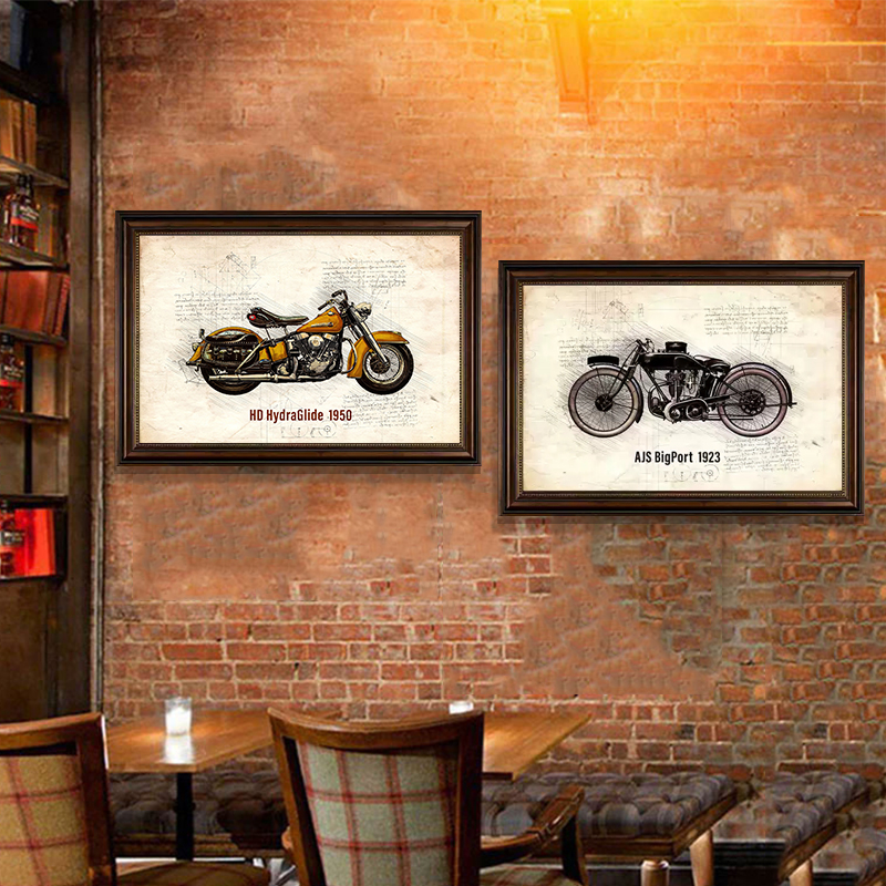 摩托车挂画复古怀旧美式欧式哈雷机车酒吧清吧装饰画客厅儿童房