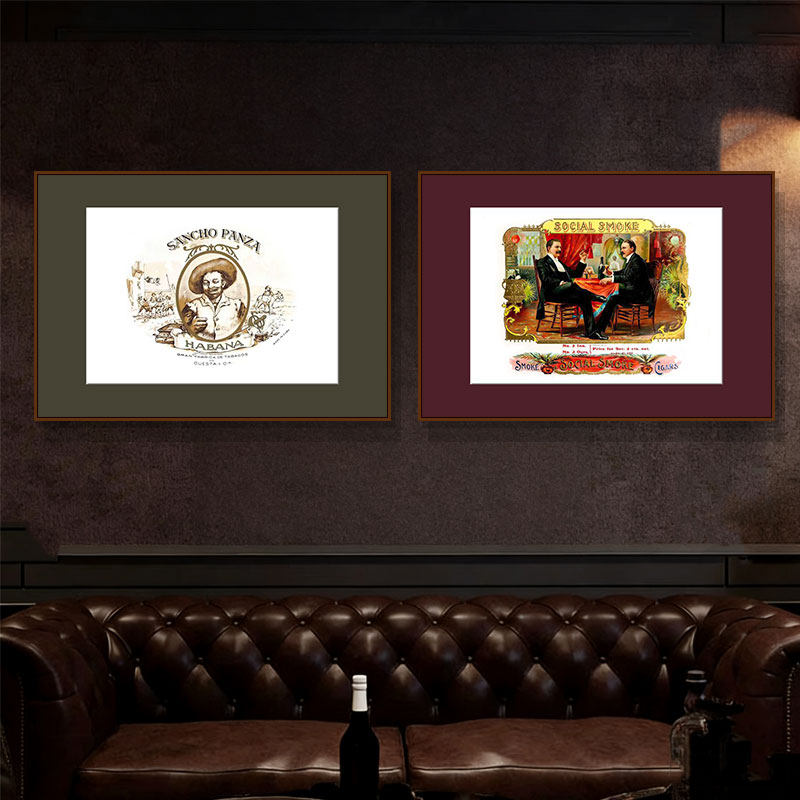 工业风美式餐厅装饰画复古怀旧雪茄吧墙面挂画威士忌酒吧会所壁画