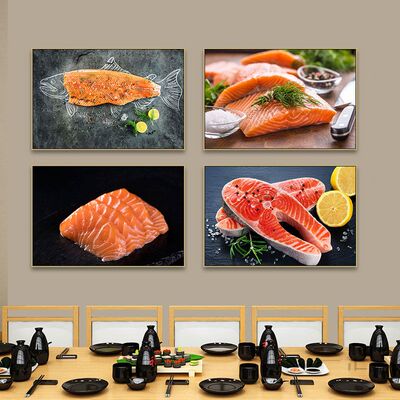 三文鱼挂画日本餐厅日式料理店寿司店装饰画居酒屋深海鱼刺身壁画