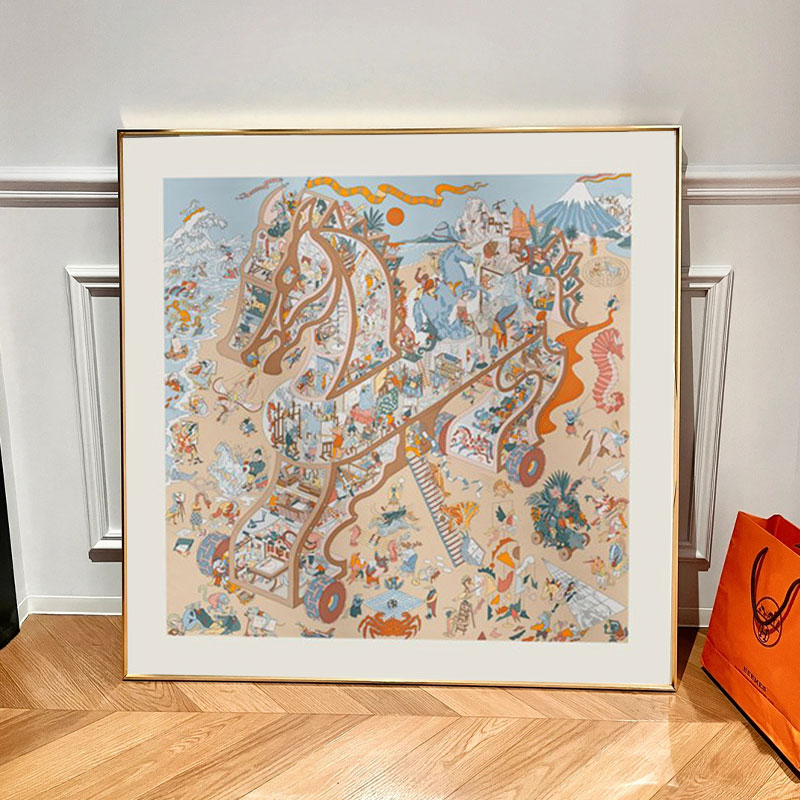 马术学院丝巾装饰画轻奢高级客厅沙发背景墙挂画餐厅爱装饰裱画马