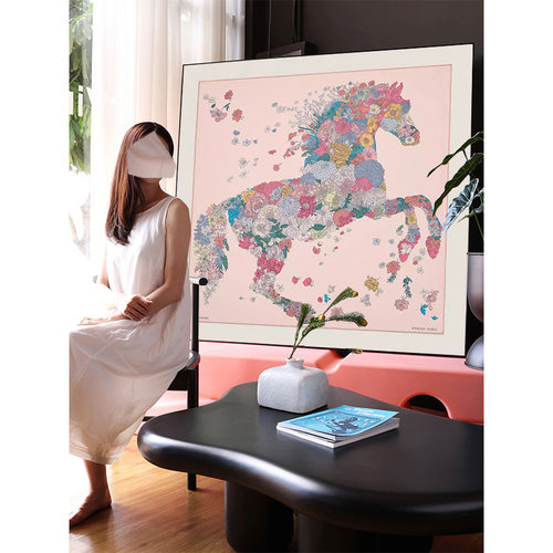 爱马丝巾装饰画仕高端轻奢玄关正方形马挂画餐厅客厅卧室房间落地
