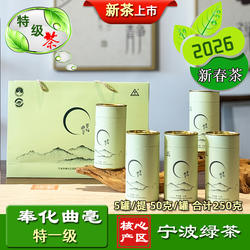 奉化曲毫茶特一级250克宁波茶叶奉化曲毫礼袋装2026春茶新绿茶