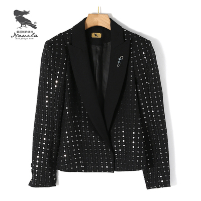 洛拉自制赫本风小众短款亮片西装外套T1241
