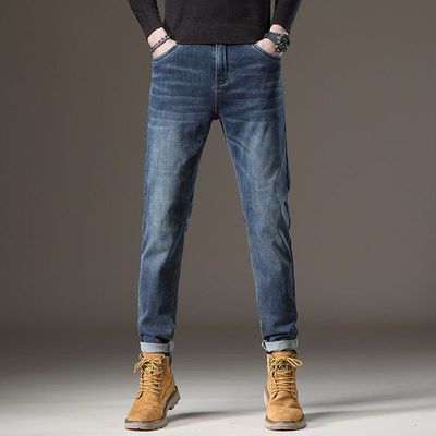 高端男士秋冬季休闲宽松牛仔裤男款爆款2025新款直筒保暖长裤子