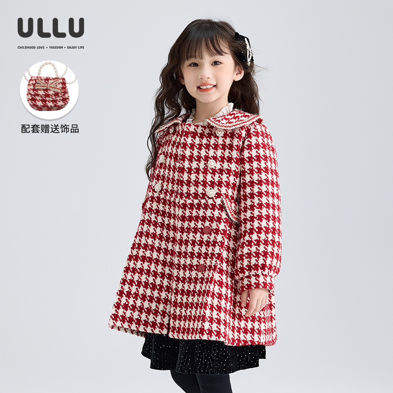 优露外套小香风A型千鸟格呢大衣