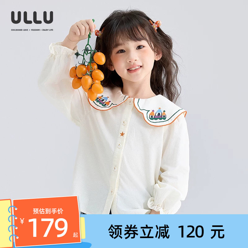 ULLU房子绣花领100%棉灯芯绒衬衫