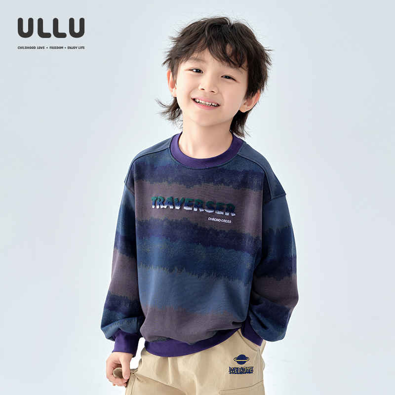 ULLU森林感渐变晕染字母植绒卫衣