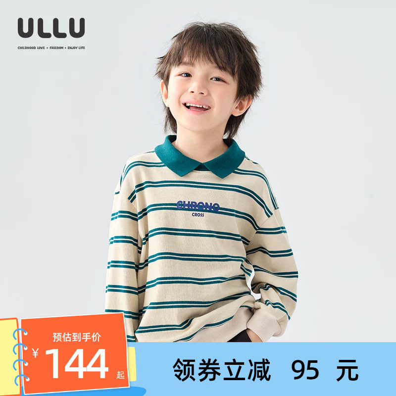 ULLU复古学院风撞色条纹印花卫衣