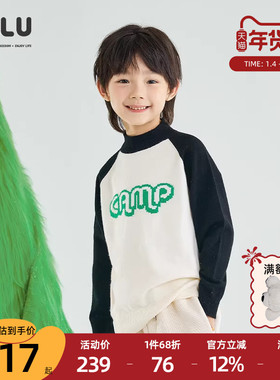 ULLU优露童装男童长袖毛衫24冬款拼接插肩袖字母提花半高领毛衣