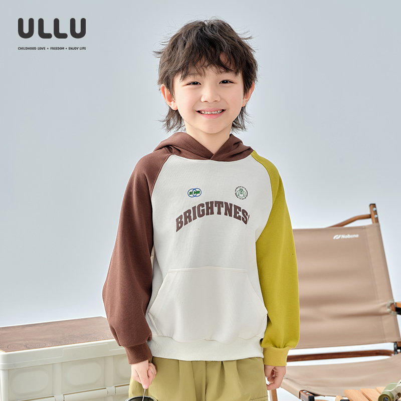 ULLU插肩袖复古字母印花连帽卫衣