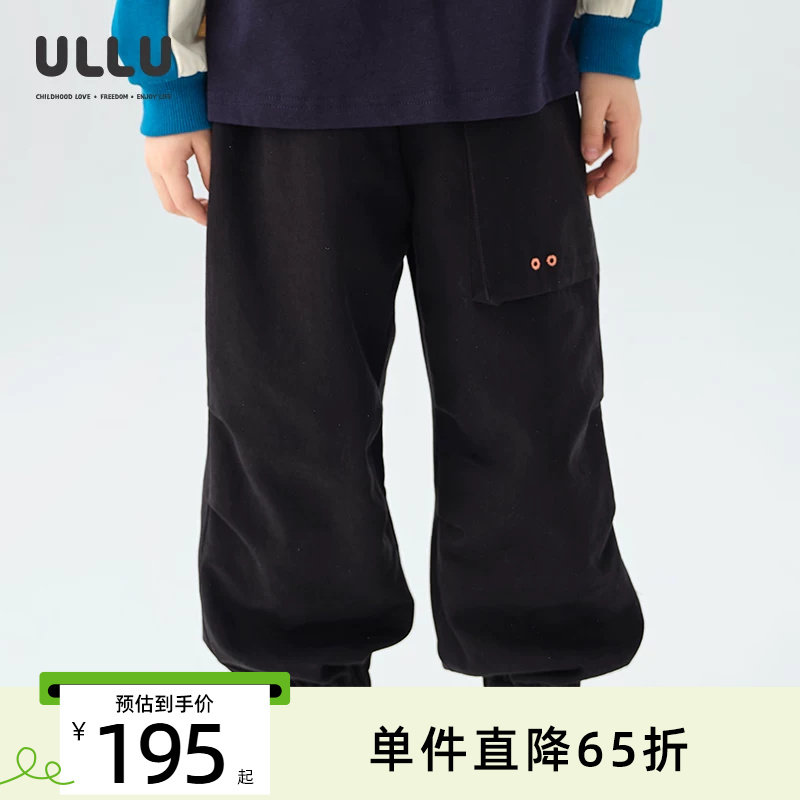 ULLU大口袋牛筋收口潮酷黑色长裤图片