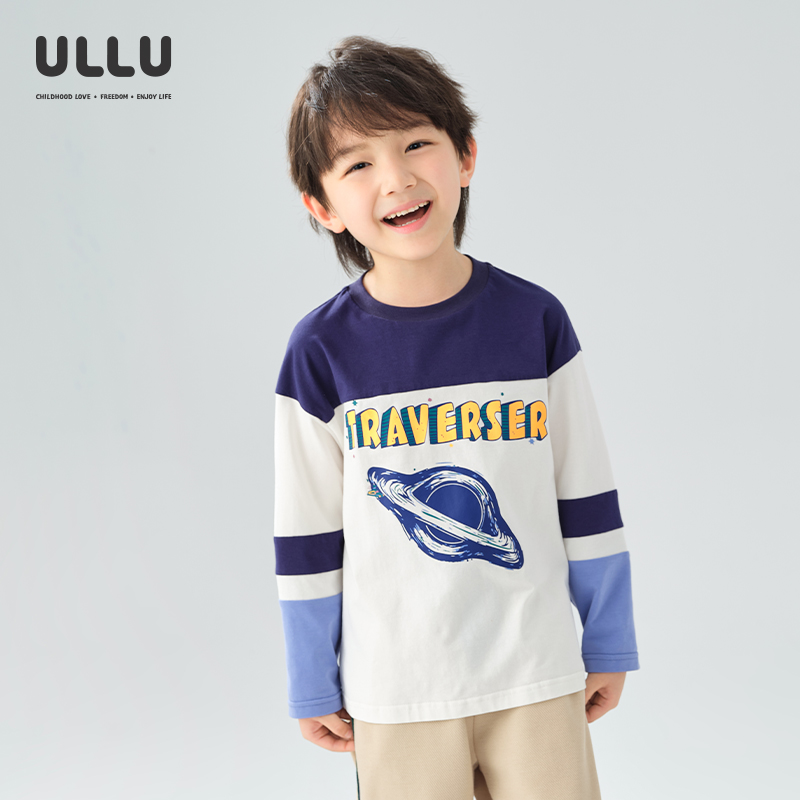 ULLU撞色拼接星球字母印花T恤
