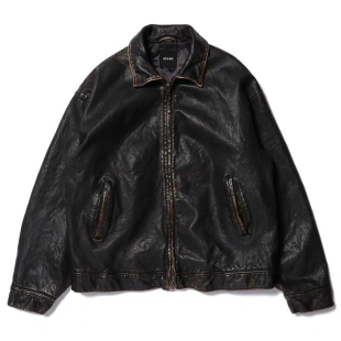 LEATHER ZIP JKT复古做旧羊皮拉链皮衣夹克男24AW USED 现货BMS