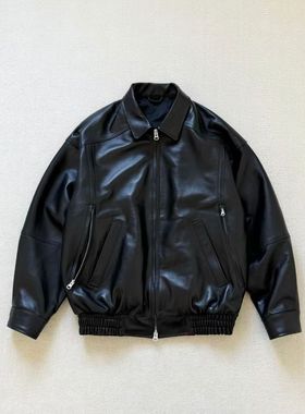 现货 BMS 黑标leather blouson日系复古机车羊皮皮衣夹克外套